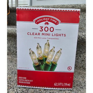 Holiday Time Indoor/Outdoor 300 Clear Mini Lights Green Wire UL Certified